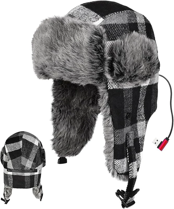 Cappello riscaldato USB, tre impostazioni, 58-60 cm, cappello trapper in peluche con funzione riscaldante, berretto invernale, cappelli riscaldati con struttura morbida, cappelli USB per uomini e — Abbigliamento riscaldato