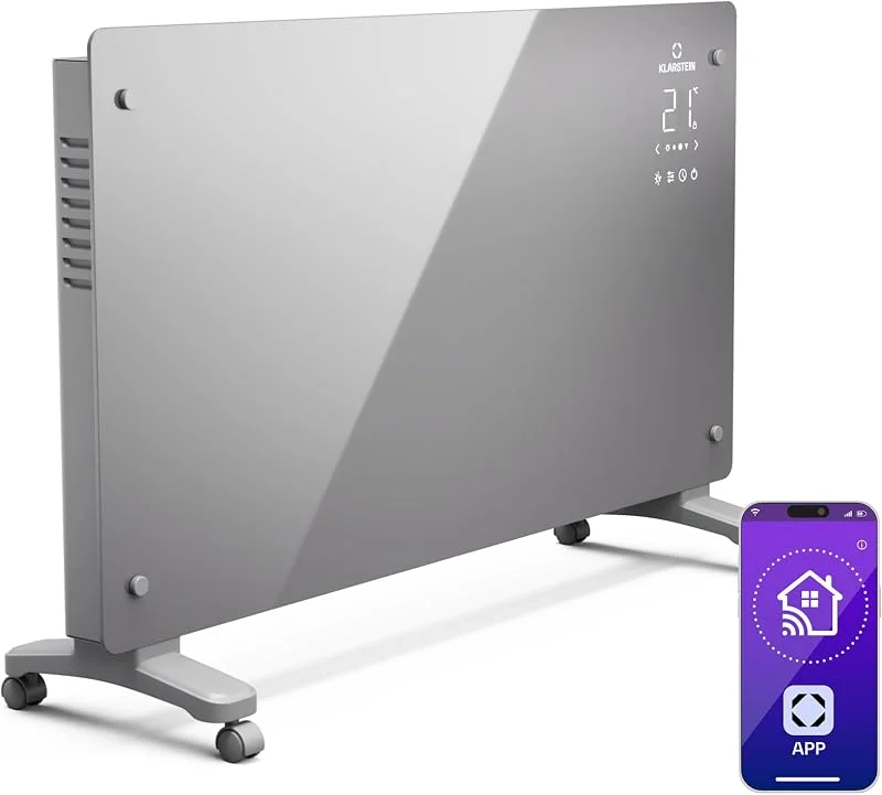KLARSTEIN Smart Termoconvettore - 2500W, Display A LED, Montaggio A Parete, Libero, Controllo Tramite App, Efficienza Energetica, Protezione dal Surriscaldamento e dal Gelo, Blocco per Bambini