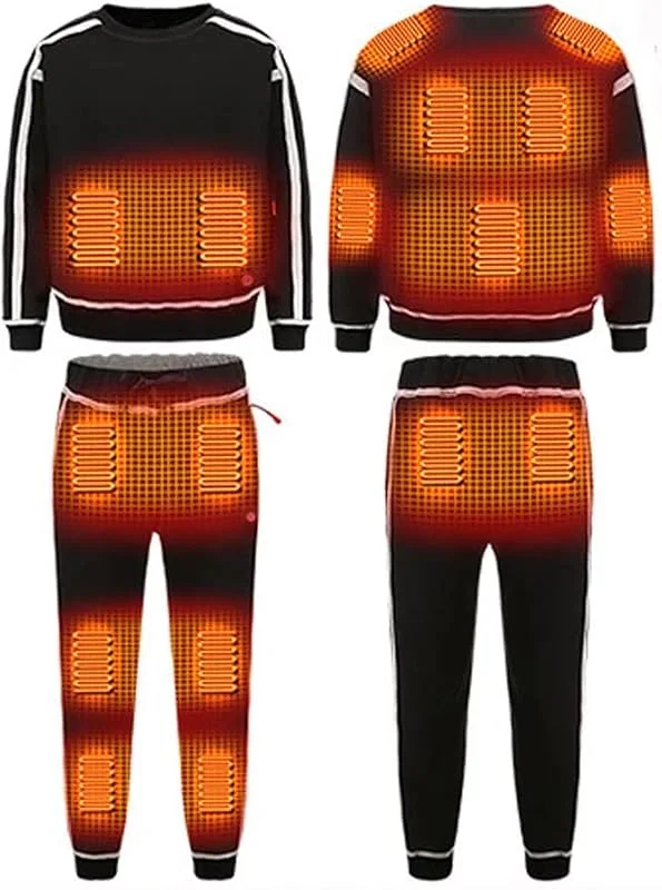 Abbigliamento riscaldato per Uomo Donna, Set di Biancheria Intima Termica Ricaricabile USB, Top riscaldante + Pantaloni riscaldati Lavabili per Moto, Nero