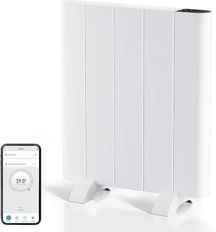 EMKE Riscaldamento elettrico 700 W, riscaldamento a convettore, a risparmio energetico, montaggio a parete e a pavimento, radiatore elettrico a infrarossi con display LCD e timer settimanale