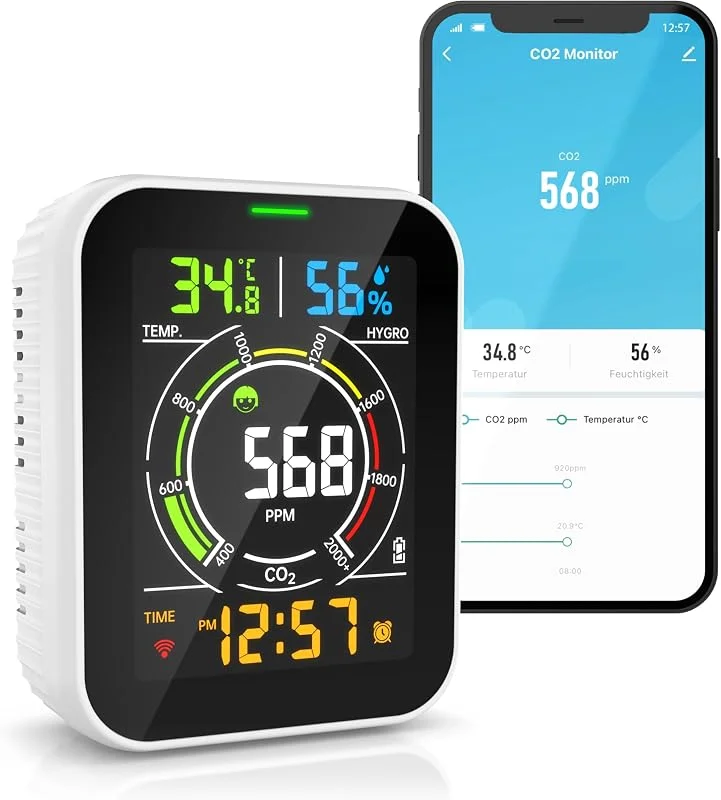 Brandson - Rilevatore di CO2 WiFi - Misuratore di qualità dell'aria WLAN - Sensore di anidride carbonica PPM - Tuya Smart Home - Ventilazione dell'aria - Temperatura - Umidità Igrometro — Umidificatore
