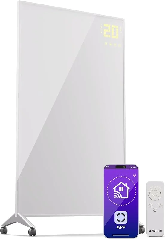 Klarstein Stufa Elettrica Infrarossi Basso Consumo, Pannello Radiante 800W, Telecomando e Timer, WiFi App, Pannelli a Infrarossi Riscaldamento No CO2