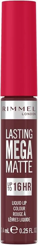Rimmel London Rossetto Liquido Lasting Mega Matte, Rossetto Liquido a Lunga Durata per Labbra Morbide con Finish Mega Matte, Formula Vegana con Squalane e Olio di Cocco - 810 Plum this Show, 7.4ml — Trucco