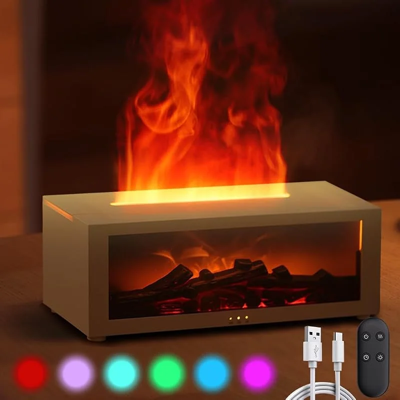 Diffusore di aromi bianco con effetto 7 fiamme, 150 ml, diffusore di oli essenziali, umidificatore umidificatore, con temporizzazione e telecomando, cambio di luce, portatile, per casa, ufficio
