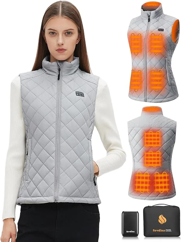 Gilet riscaldante da donna con power bank, 16000 mAh, 7, 4 V, leggero, trapuntato, per moto, sci, attività all'aperto — Abbigliamento riscaldato