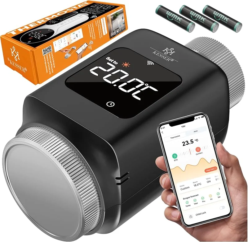 KESSER® Set di 3 termostati per termosifoni, WiFi, termostato per riscaldamento Wi-Fi, con controllo app Smart Home, termostato Alexa, Google Assistant con 6 valvole per radiatore, risparmio