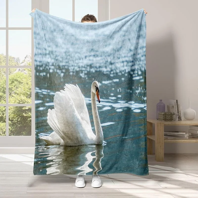 Lago Coperta di Flanella 220x240cm, Cigno Blanket Morbido Caldo e Confortevole, Modello di Copert con Stampa 3D, Adatto a Tutte le Stagioni — Riscaldamento