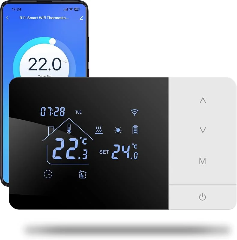 Termostato Wi-Fi a batteria con 2 fili, controllare per la caldaia a gas, termostato Tuya programmabile giornalmente, compatibile con controllo vocale di Google e Alexa.W506 3A — Riscaldamento