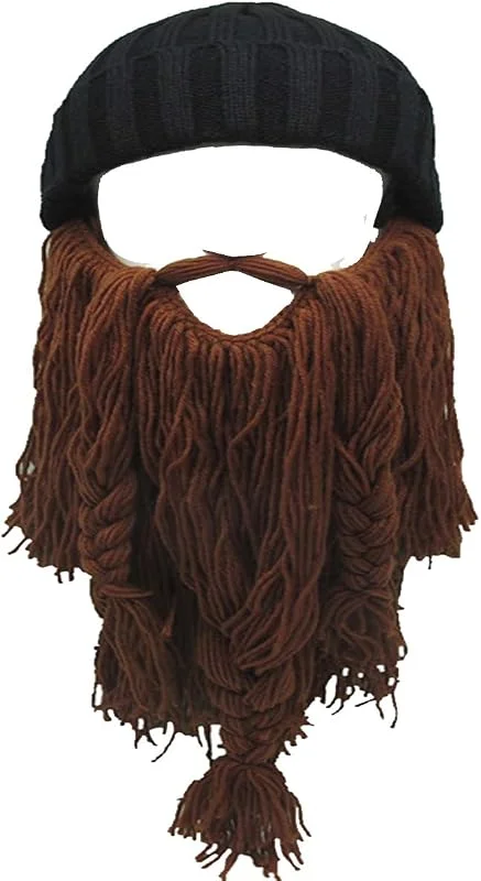 YEKEYI - Cappello invernale caldo a forma di elmo di vichingo con corna e barba, lavorato a maglia, in lana, divertente — Abbigliamento riscaldato