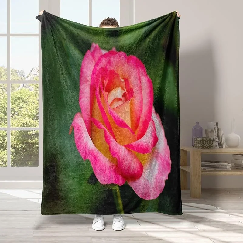 Fiori Coperta di Flanella 220x240cm, Stelo Blanket Morbido Caldo e Confortevole, Modello di Copert con Stampa 3D, Adatto a Tutte le Stagioni — Riscaldamento