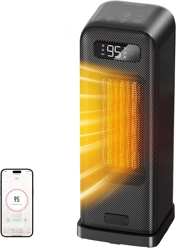 FLANUR Stufetta Elettrica Basso Consumo 1500W, Radiatore Portatile Ceramico PTC con Oscillazione 70°, Timer 12H, Termostato, Protezione e Controllo Intelligente (Alexa, Google), +4 Modalità — Riscaldamento