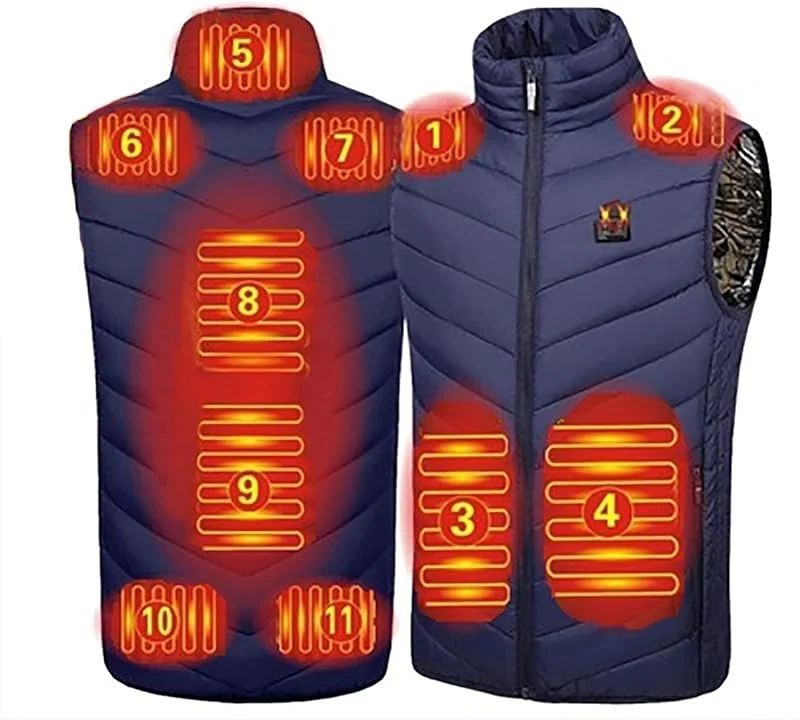 HSOSK Gilet riscaldato da uomo per attività all'aria aperta: giacca riscaldata a 11 zone, riscaldata tramite USB, per escursionismo, sci, campeggio, caccia, pesca, equitazione — Abbigliamento riscaldato