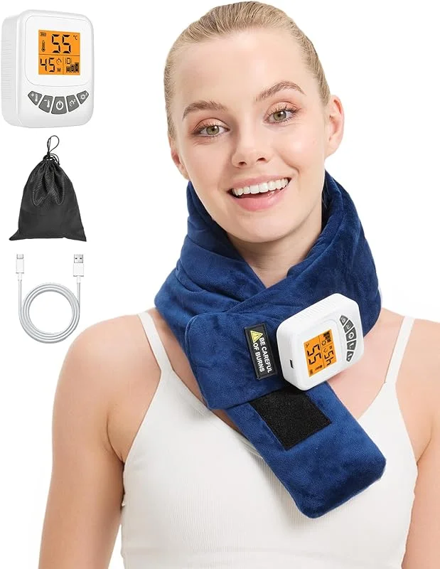 JOBYNA Cuscino Riscaldante senza Fili per Collo, Massaggiatore Portatile 5000 mAh, Termoforo Elettrico Per Sollievo Dal Dolore, 3 Livelli Vibrazione, 40-60 ℃ e Spegnimento Automatico — Riscaldamento