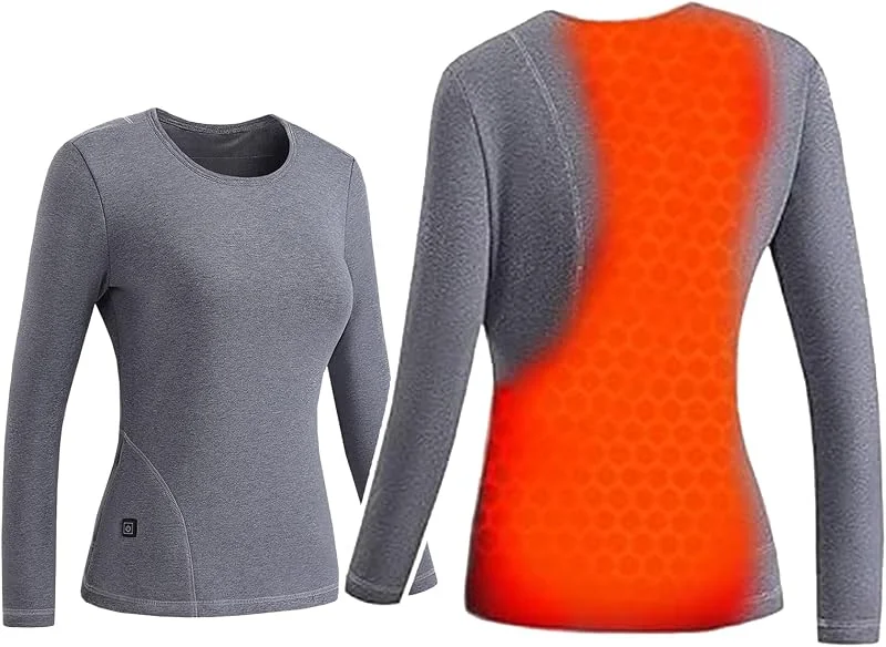 Biancheria Intima Termica Invernale Riscaldata per Donna, Magliette Termiche A Maniche Lunghe Riscaldate Elettricamente Tramite USB, 3 Livelli di Temperatura, per Autunno E Inverno, XL, Grey — Abbigliamento riscaldato