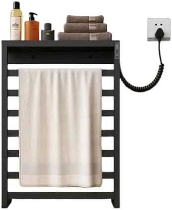 Generico Scaldasalviette Elettrico a Parete, portasciugamani riscaldato in Acciaio Inox con ripiano Superiore, portasciugamani per Bagno con Timer 4, 6, 8 Ore Temperatura costante, Nero, Right Line — Riscaldamento