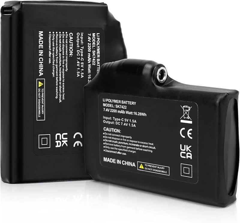 Dr.warm Confezione da 2 batterie ricaricabili ai polimeri di litio con porta di ricarica di tipo C per guanti riscaldati e calzini riscaldati, 7, 4 V, 2200 mAh — Abbigliamento riscaldato