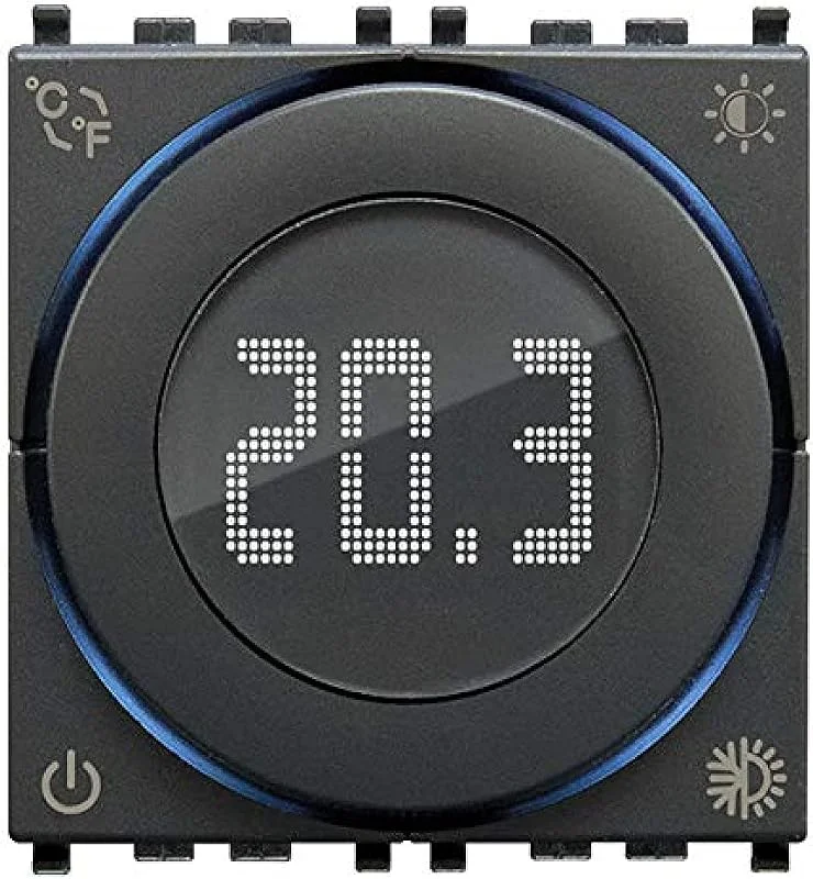 VIMAR 02970 Termostato a rotella ON, OFF, retroilluminazione LED, alimentazione 100-240 V, 2 moduli. Compatibile con Eikon, Arké, Plana, per Idea supporto dedicato, Grigio — Riscaldamento