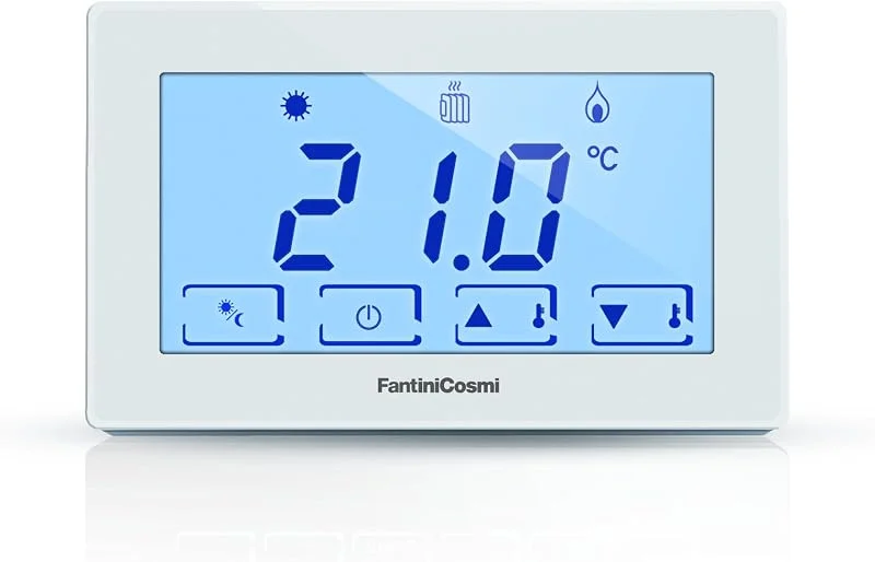 Fantini Cosmi CH120 Termostato Ambiente a Batterie con Touchscreen Retroilluminato, Bianco — Riscaldamento