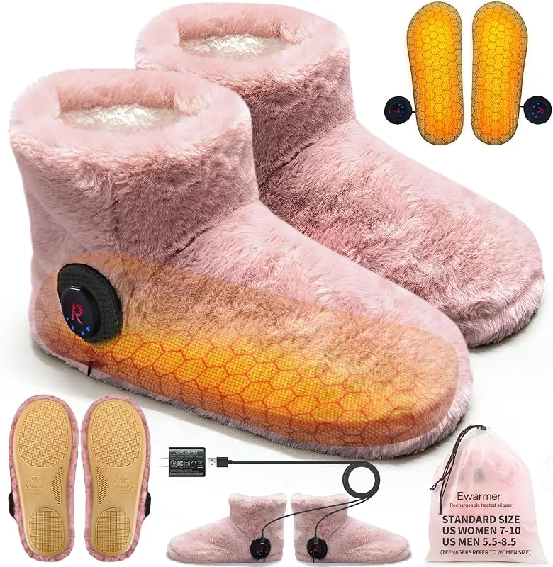 Pantofole riscaldate elettriche, alimentate a batteria ricaricabili, per piedi freddi, da donna, riscaldate in grafene con 4-8 ore di calore, lavabili — Abbigliamento riscaldato