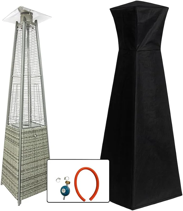 Stufa a Gas da Esterno Pyramid 13kW, Riscaldatore a Fiamma Viva per Giardino, Bar e Ristoranti, Copertura e Regolatore Inclusi, Design Moderno, Bombola da 13-15kg (Grigio Rattan) — Riscaldamento