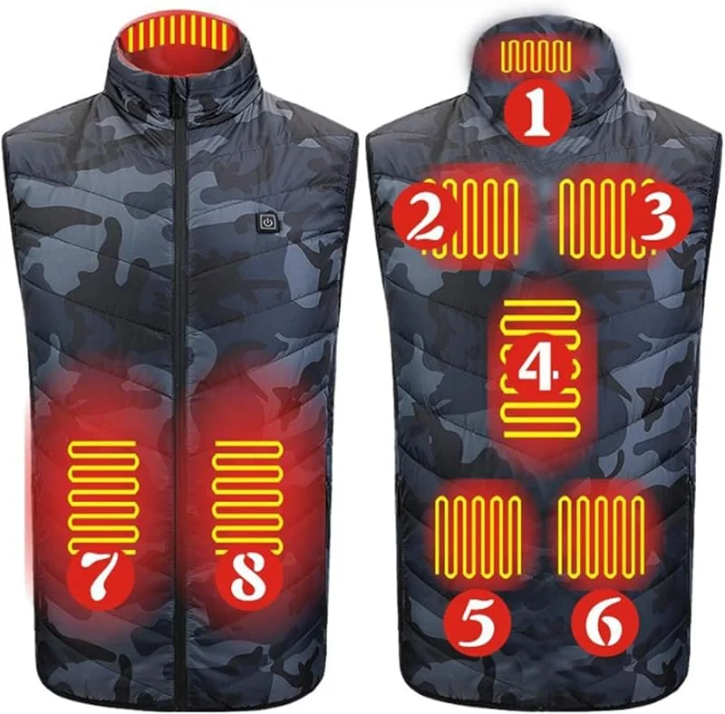 Gilet riscaldato Invernale Lavabile con 4 Zone di Riscaldamento, for Uomo e Donna, con Ricarica USB, for Sci, Escursionismo, Caccia e Campeggio all'aperto(Camouflage Zone 9, M) — Abbigliamento riscaldato