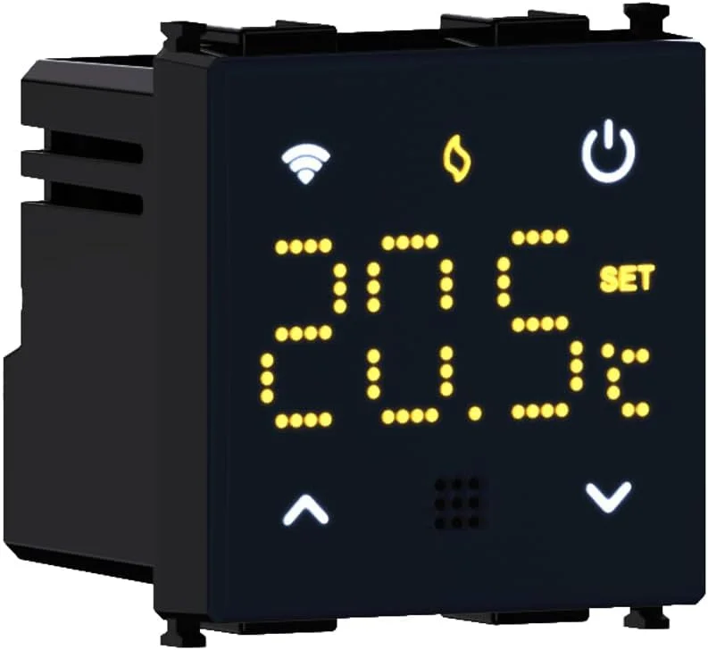 Elektronova Cronotermostato connesso WIFI TUYA da incasso modulo programmabile 2P 240V display touch retroilluminato colore nero compatibile su supporti Bticino Matix — Riscaldamento