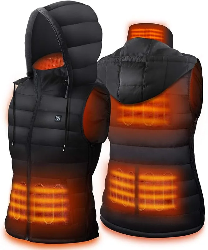DR.PREPARE Heated Gilet, Unisex Winter Hooded Outerwear for Men Women, Lightweight USB Electric Clothing Vest with 3 Heating Levels, Adjustable Size (Battery Pack Not Included) — Abbigliamento riscaldato