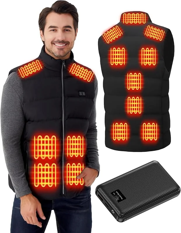 Gilet riscaldato per uomo e donna: giacca termica elettrica con batteria – unisex invernale leggero gilet riscaldante con 15 zone di riscaldamento per escursioni all'aperto caccia — Abbigliamento riscaldato