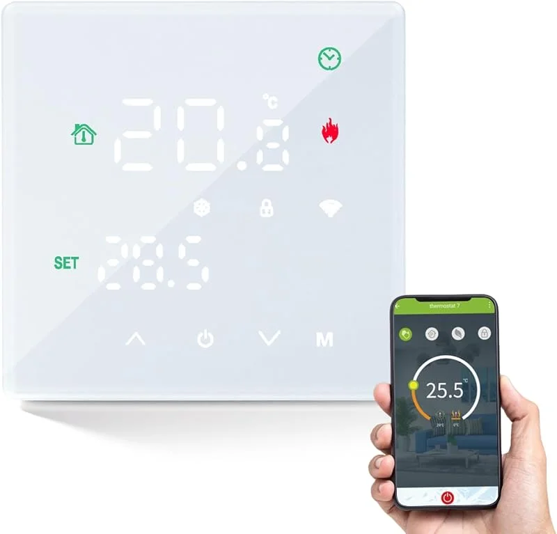 Termostato Wifi 5A Batteria, Termostato Caldaia Smart 2 Fili Cronotermostato Digitale Per Caldaia A Gas, Thermostat Ambiente Unterstützung Für Google Assistant Und Alexa Bianco — Riscaldamento