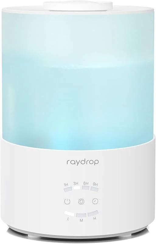 raydrop Umidificatore per camera da letto, 3 l, a ultrasuoni, per ambienti di grandi dimensioni e casa, umidificatore per neonati e piante, diffusore di aromi con luce LED, timer e spegnimento
