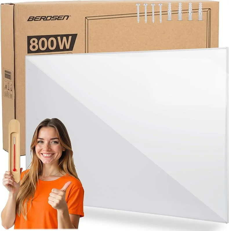 Berdsen Riscaldamento a infrarossi 800 W - Piastra riscaldante per camera da letto e ufficio - Risparmio energetico - Protezione contro il surriscaldamento - Riscaldamento a infrarossi - Bianco