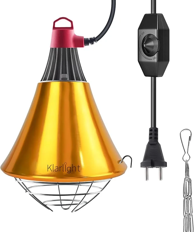 Klarlight Lampada Infrarossi Riscaldante Dimmerabile, E27 Riflettore Portalampada con Griglia di Protezione, Cavo da 2M, Maximal 275W, Lampada Riscaldante per Cani Pulcini Suinoi(senza lampadina) — Riscaldamento