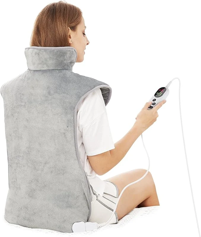 Termoforo Elettrico Cuscino Termico per Collo e Spalle, 60x100cm 6 livelli di riscaldamento, Timer di Spegnimento Automatico 2 ore, con Cintura in Vita, Scaldaschiena, Flanella, Lavabile in Lavatrice