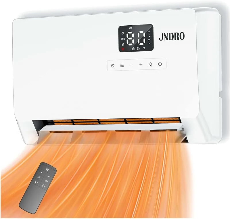Riscaldatore a parete con termostato ECO e telecomando, display LED, modalità di oscillazione 60°, 90°, 120°, timer 24 ore, riscaldatore elettrico per interni — Riscaldamento