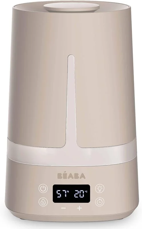 BÉABA, Umidificatore D’Aria Per Camera Del Bambino, Capacità 4L, Autonomia 27 Ore, Silenzioso, Luce Notturna 7 Colori Con 3 Livelli, Ugello 360°, 2 Modalità, Display LED, Timer, Argilla