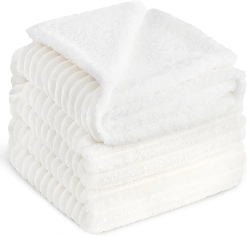 RUIKASI Plaid Coperta Pile Matrimoniale - 230x270 cm Coperta Termica Invernale Sherpa Morbida per Grande Letto Matrimoniale, Bianco — Riscaldamento
