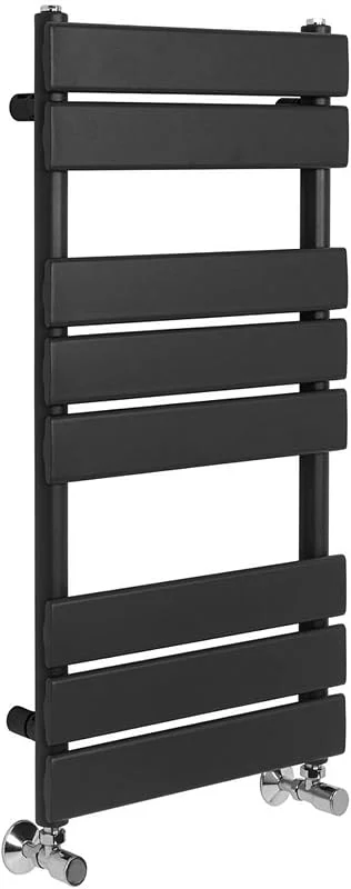Richmond Termoarredo da bagno con barre appendi asciugamani, pannello piatto, nero, radiatore per riscaldamento centralizzato (Nero, 400 mm L x 800 mm A)