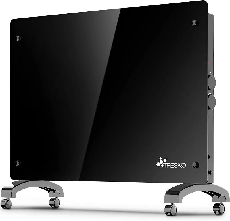 TRESKO Stufa Elettrica Basso Consumo Nero 1500W, Stufa Elettrica basso consumo, Termoconvettore con Rotelle, Termosifone Elettrico Portatile, Termoconvettore a Parete con Termostato per Casa — Riscaldamento