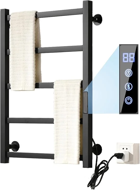 Scaldasalviette elettrico nero 700 x 500 mm con touch screen LED, scalda asciugamani a tempo e temperatura regolabile — Riscaldamento