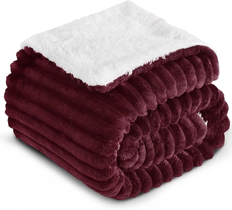 RUIKASI Plaid Coperta Pile Matrimoniale - 150x200 cm Coperta Termica Invernale Sherpa Morbida per Divano e Letto Matrimoniale, Bordeaux — Riscaldamento