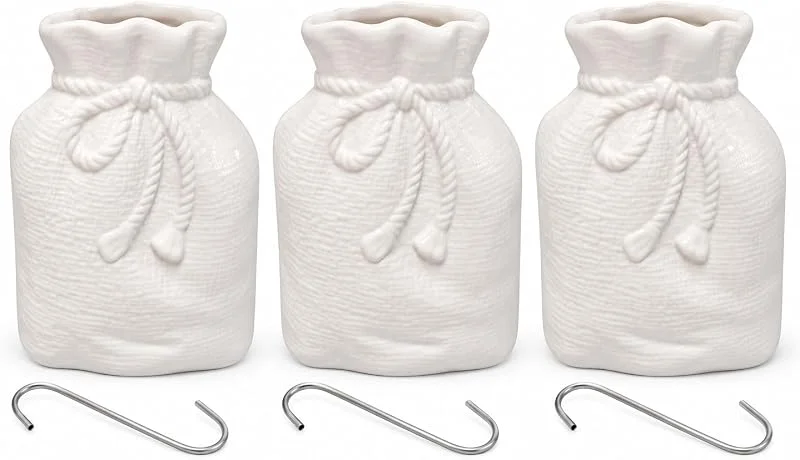 Set 3 Umidificatori per Termosifone a Sacco con Gancio – Evaporatori ad Acqua per Radiatore – Umidificatore Ambiente Decorativo Bianco – 10 x 3, 5 x H 15 cm