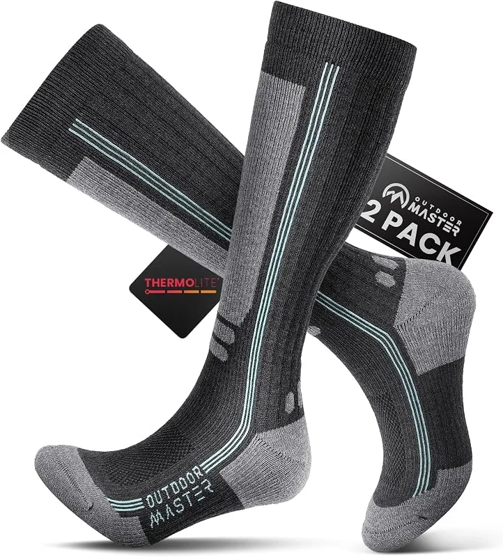 OutdoorMaster Calze da sci in lana Merino Thermolite, Calze da snowboard termiche a compressione per uomo e donna, Freddo — Abbigliamento riscaldato