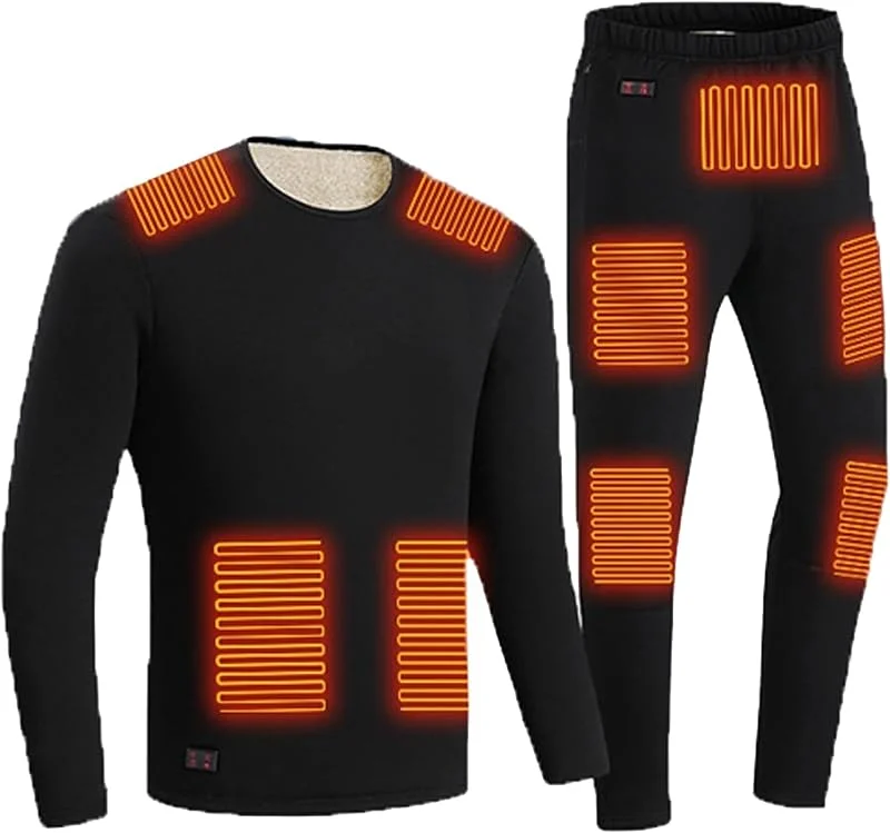 Maglietta E Pantaloni Riscaldati Invernali, Magliette Termiche A Maniche Lunghe Riscaldate Elettricamente Tramite USB, 18 Zone di Calore + Riscaldamento Uniforme, per Campeggio, 2XL, Black — Abbigliamento riscaldato