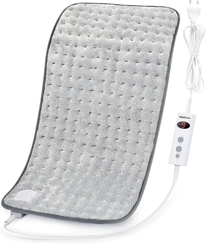 Cuscino Termoforo Elettrico Riscaldante 60x30cm, per alleviare il dolore, schiena collo spalle addome braccia e gambe, Spegnimento automatico in 90 minuti, 10 livelli di calore, lavabile in lavatrice — Riscaldamento