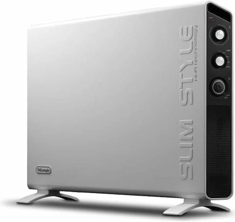 De'Longhi HCX3220FTS Slim Style TermoConvettore Elettrico, Silenzioso, 3 Livelli di Potenza, dotato di TIMER 24h, per Ambienti fino a 60m³, Sistema Riscaldamento HI-FI Technology, Grigio, Nero