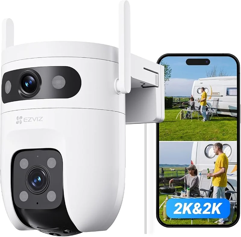 EZVIZ 6MP (3MP+3MP) Telecamera WiFi Esterno con Doppia Lente, Telecamera per Esterni a 360°, Visione Notturna a Colori, Rilevamento Persone, Veicoli, Audio Bidirezionale, Impermeabile, C9c Dual 2K — Riscaldamento