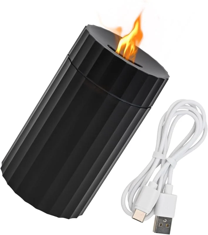 Diffusore di oli essenziali con serbatoio da 100 ml, luci LED effetto fiamma, umidificatore USB per auto e uso portatile (nero)
