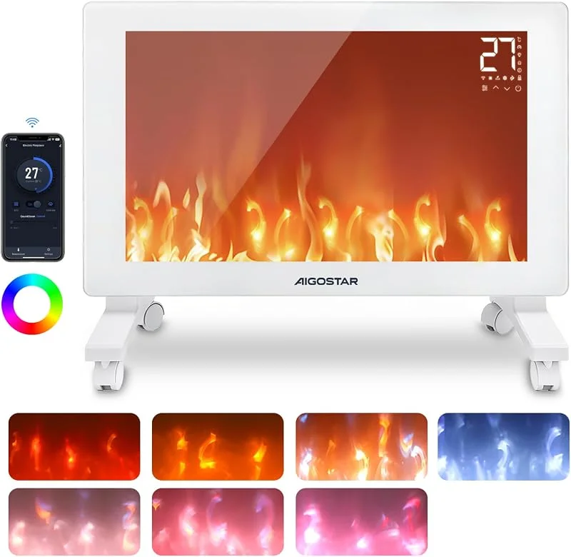 Aigostar Termoconvettore Elettrico 2000W in Vetro - WiFi, Bianco — Riscaldamento