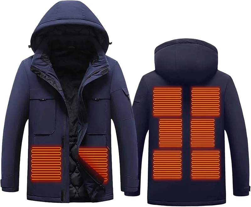 Giacca Riscaldata Felpa da Uomo Donna Cappotto Invernale Caldo con Cappuccio 9 Zone di Riscaldamento Giacca Antivento Impermeabile Cappotti Invernale Unisex Calda Adatta per Corsa Sci Campeggio Moto — Abbigliamento riscaldato