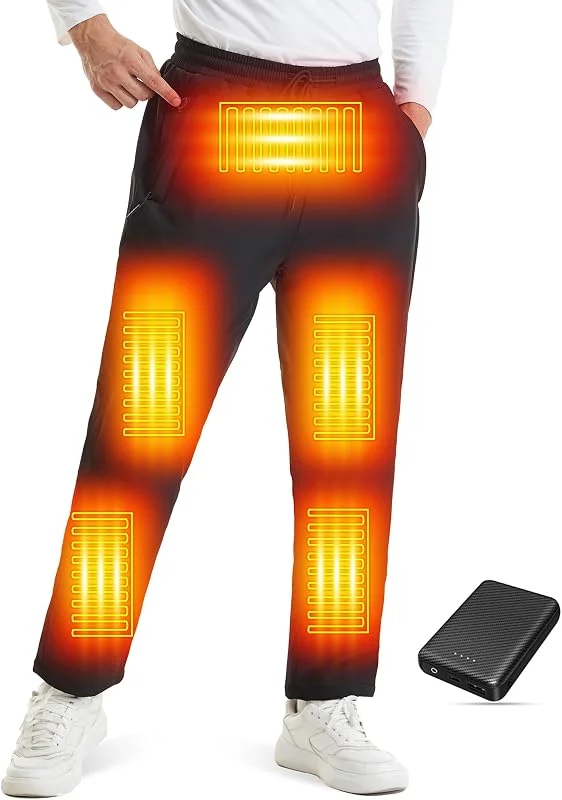 Pantaloni riscaldabili da uomo con power bank, leggeri, elettrici, per escursioni all'aperto, impermeabili, 8 zone di riscaldamento — Abbigliamento riscaldato